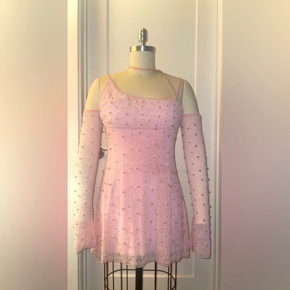 Soho Embellished Asymmetric Corset Mini Dress in Blush - Picture 2 of 4